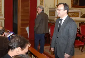 Anxo Lugilde, durante el acto de lectura de su tesis doctoral, el pasado 22 de diciembre, en Santiago de Compostela.