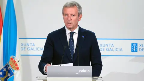 O presidente da Xunta, Alfonso Rueda, na rolda de prensa posterior á reunión semanal do Consello.
