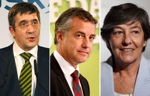 Patxi López (PSE-EE), Íñigo Urkullu (PNV) y Laura Mintegi (Bildu). Patxi López (PSE-EE), Íñigo Urkullu (PNV) y Laura Mintegi (Bildu).