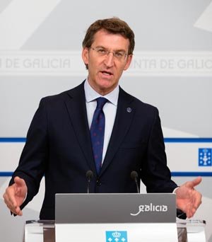 Núñez Feijóo, durante la rueda de prensa tras el Consello.