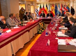 Alberto Núñez Feijóo, durante su encuentro con los miembros de la Comisión Delegada.