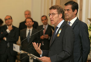 El presidente Feijóo, durante su intervención en Oporto. El presidente Feijóo, durante su intervención en Oporto.