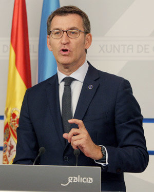 El presidente Feijóo, durante la rueda de prensa tras el Consello de la Xunta. El presidente Feijóo, durante la rueda de prensa tras el Consello de la Xunta.