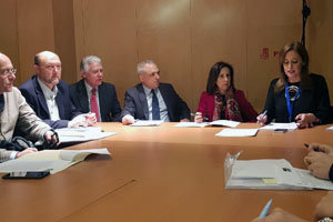 Eva Foncubierta, durante la reunión con Margarita Robles y Rafael Simancas y otros representantes del PSOE y Unidos Podemos. Eva Foncubierta, durante la reunión con Margarita Robles y Rafael Simancas y otros representantes del PSOE y Unidos Podemos.