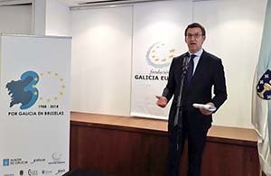 Un momento de la intervención del presidente Feijóo en el 30º aniversario de la Fundación Galicia Europa.