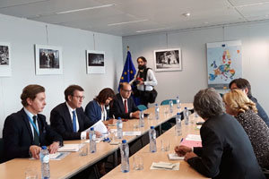 Un momento de la reunión en Bruselas de Feijóo y Cretu junto a sus respectivos colaboradores. Un momento de la reunión en Bruselas de Feijóo y Cretu junto a sus respectivos colaboradores.