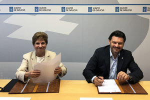 Regina Jallas y Antonio Rodríguez Miranda, durante el acto de la firma del convenio. Regina Jallas y Antonio Rodríguez Miranda, durante el acto de la firma del convenio.