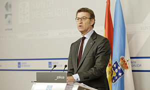 Alberto Núñez Feijóo, durante la rueda de prensa en la que presentó el plan ‘Estratexia Retorna 2020’.