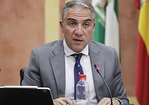 Elías Bendodo, durante su participación en la Comisión de Presupuestos. Elías Bendodo, durante su participación en la Comisión de Presupuestos.