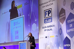 A conselleira de Educación, Universidade e Formación Profesional, Carmen Pomar, inaugura a xornada FP Dual en Galicia, que congrega arredor de 800 persoas entre representantes de empresas colaboradoras, profesorado, orientadores, titores e dinamizadores da FP para afondar nesta modalidade formativa, e na que tamén se presentará a Guía Básica de FP dual, dirixida aos devanditos axentes.