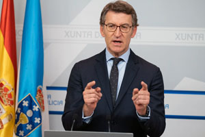 O titular do Goberno galego, Alberto Núñez Feijóo, durante a rolda de prensa posterior á reunión semanal do Consello da Xunta. San Caetano, Santiago de Compostela, 24/04/20.
