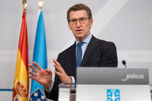 O titular do Goberno galego, Alberto Núñez Feijóo, durante a rolda de prensa posterior á reunión semanal do Consello da Xunta. San Caetano, Santiago de Compostela, 30/04/20.