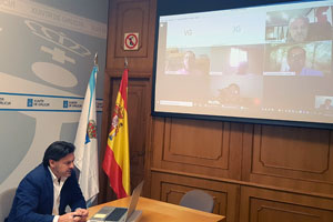 Antonio Rodríguez Miranda, durante la videoconferencia con los representantes gallegos en Venezuela.