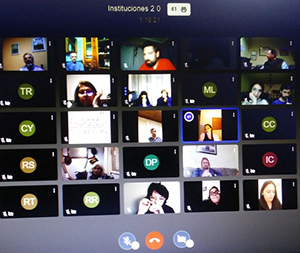 Un momento de la videoconferencia de la Federación Regional de Sociedades Españolas con sede en Bahía Blanca.