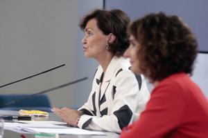 Carmen Calvo, durante la rueda de prensa posterior al Consejo de Ministros en el que se aprobó el anteproyecto.