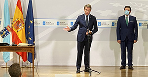 Núñez Feijóo y Rodríguez Miranda, durante la toma de posesión de este último como responsable de Emigración.