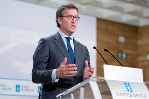 O titular do Goberno galego, Alberto Núñez Feijóo, durante a rolda de prensa posterior á reunión semanal do Consello da Xunta. San Caetano, Santiago de Compostela, 24/09/20.