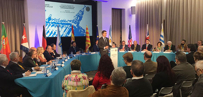 El presidente de la Xunta, Alberto Núñez Feijóo, durante su intervención en la inauguración de la reunión de la Comisión Delegada.