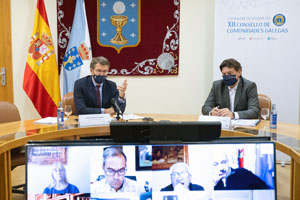 O titular do Goberno galego, Alberto Núñez Feijóo, participa por videoconferencia na clausura do encontro da Comisión Delegada do XXII Consello de Comunidades Galegas. Na sala de reunións da área de Goberno (Pazo do Hórreo. Parlamento de Galicia () , 21/12/20.