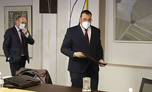 Oviedo. 14-5-2021. El presidente del Principado de Asturias, Adrián Barbón, preside la reunión del Consejo de Gobierno.
Foto: Armando Ãlvarez.