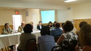 Los representantes de la Xunta, durante la jornada informativa en la Casa de Galicia de Nueva York.