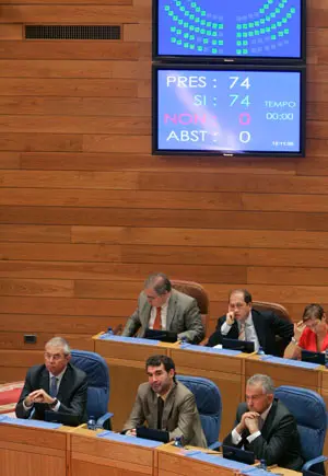 Touriño y Quintana, en el momento en que se conoce el resultado de la votación.