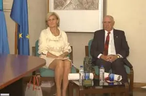 María Neria y Juan Bautista Jove, durante la entrega de premios Langreanos en el Mundo.
