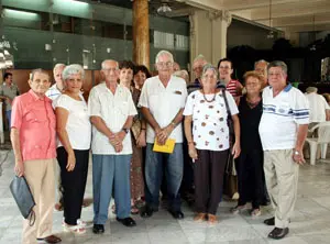 Un grupo de gallegos durante la celebración del Día de la Hispanidad.