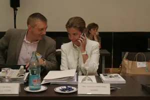 Ignacio Ayala, junto a la representante de Madrid, Victoria Cristóbal, durante el pleno del CGCEE.