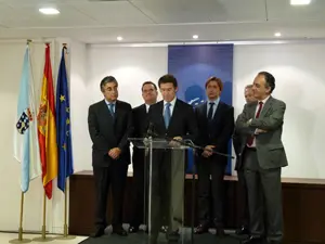 El presidente Feijóo, durante su intervención en el encuentro con la colectividad gallega en Bruselas.