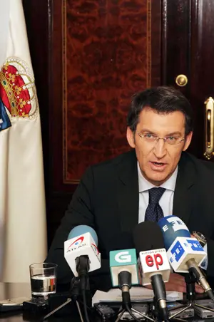   N&uacute;&ntilde;ez Feij&oacute;o, durante la rueda de prensa en la Casa de Galicia de Madrid.