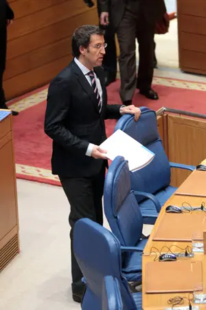 El presidente Feijóo, durante la celebración del Pleno del Parlamento.