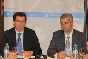  El presidente Feij&oacute;o y el delegado L&oacute;pez Dobarro, durante la rueda de prensa.