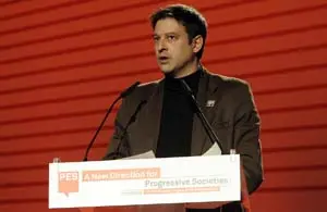 Javier Moreno, durante su intervención en el Congreso del PSE. 