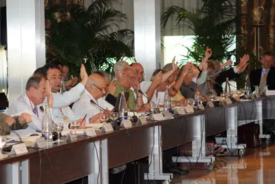 Los consejeros generales, durante la votación del documento.