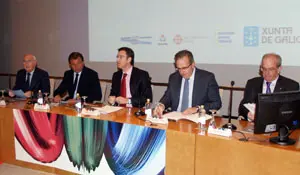  De izda a dcha. Antonio Fontenla, Javier Guerra, N&uacute;&ntilde;ez Feij&oacute;o, Joaqu&iacute;n Varela de Limia y Jes&uacute;s Asorey.