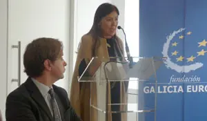  La conselleira de Traballo e Benestar, Beatriz Mato, durante su intervenci&oacute;n en la Fundaci&oacute;n Galicia Europa.