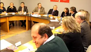  Leiceaga &ndash;en primer t&eacute;rmino&ndash;, el pasado viernes durante la reuni&oacute;n de la Ejecutiva del PSdeG.