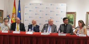 J.A. Ortiz, J. Caamaño, el presidente del Consejo de Estado, J.M. Romay Beccaría, el delegado de la Xunta, J. R. Ónega, A. Ramos y A. Rodríguez