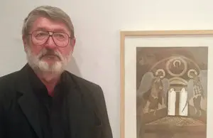 4. El artista serbio Veljko Mihajlovic con una de  sus obras 