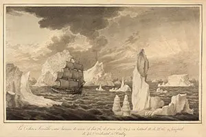 La corbeta «Atrevida» entre bancas de nieve el día 28 de enero de 1794 (en latitud N de 52° 13' y longitud de 43° 7' occidental de Cádiz).   1794