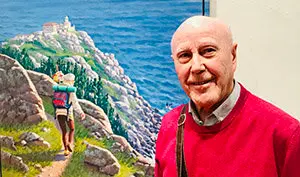 1. Vidal Martín Palacios ante una de las obras que forman parte de la exposición PAISAJES RINCONES Y GENTES DE GALICIA