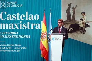 O titular do Goberno galego, Alberto Núñez Feijóo, acompañado do conselleiro de Cultura e Turismo, Román Rodríguez, visitará a exposición Castelao Maxistral.