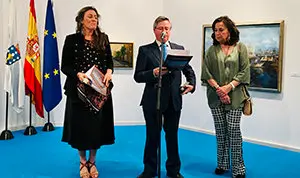 2. en el acto de presentación, Blanca Muñoz de Baena, Ramón Jiménez y la autora de la muestra Vicroria Ramirez