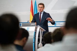 O titular do Goberno galego, Alberto Núñez Feijóo, durante a rolda de prensa posterior á reunión semanal do Consello da Xunta. San Caetano, Santiago de Compostela, 18/07/19.