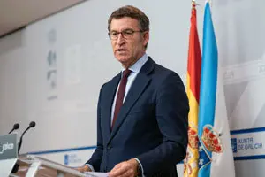 O titular do Goberno galego, Alberto Núñez Feijóo, durante a rolda de prensa posterior á reunión semanal do Consello da Xunta. San Caetano, Santiago de Compostela, 31/10/19.