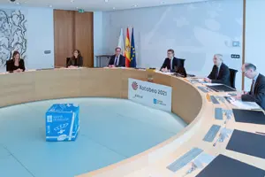 O titular do Goberno galego, Alberto Núñez Feijóo, preside a reunión do Consello da Xunta. San Caetano, Santiago de Compostela, 27/03/20.