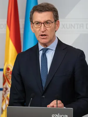 O titular do Goberno galego, Alberto Núñez Feijóo, durante a rolda de prensa posterior á reunión semanal do Consello da Xunta. San Caetano, Santiago de Compostela, 30/04/20.