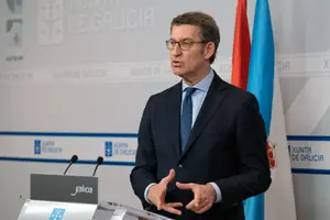 O titular do Goberno galego, Alberto Núñez Feijóo, durante a rolda de prensa posterior á reunión semanal do Consello da Xunta. San Caetano, Santiago de Compostela, 30/04/20.