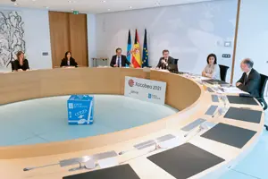 O titular do Goberno galego, Alberto Núñez Feijóo, preside a reunión do Consello da Xunta. San Caetano, Santiago de Compostela, 22/05/20.